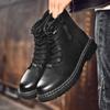 Luxury Brand Men Ankle Boots Casual Footwear Black Punk Man Genuine Leather Boots Winter Fur Warm Lace Up Men's Motorcycle Boots