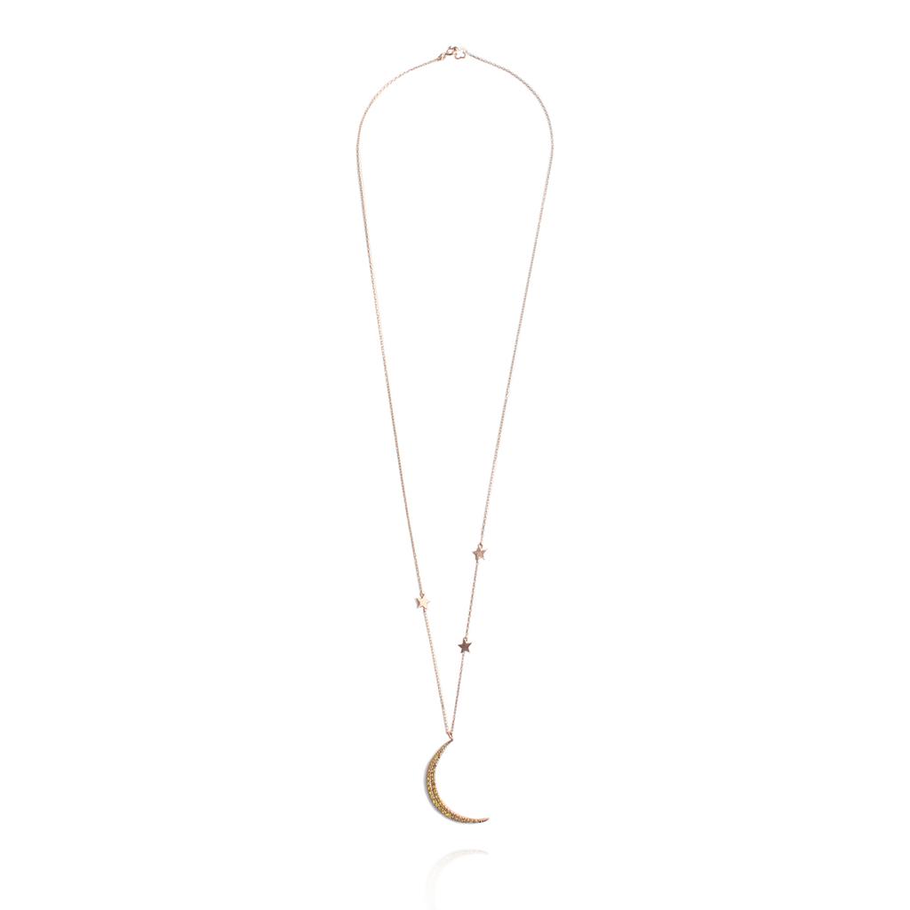 Mezmic Yellow Diamond Crescent Pendant Gold Necklace