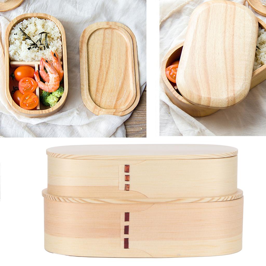 Lunch Box Set Japanese   Wooden Food Storage Container for Students Workers 19x10x9.5cm