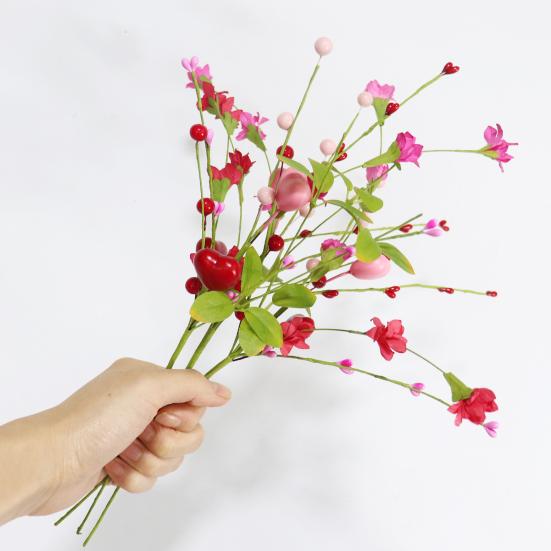 Yousheng Valentine's Day Artificial Berry Stems Pink Red Heart Shaped Berry Picks for Valentine's Day Wedding Party Anniversary Table Home Decor