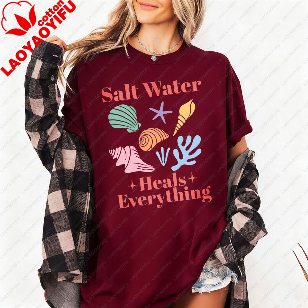 Salt Water Heals Everything Tshirt Beach Summer Casual Clothing Shell Graphic Printed Tshirt Conch Lover Gift Tee Unisex Tops