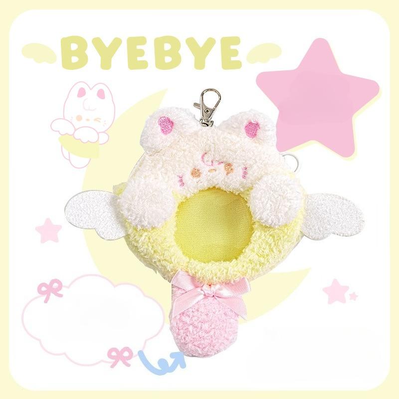 Plush Squeaky Badge Clip Holder with Keychain Cute Cartoon Animal Badge Pin Display Cover Case for Ita Bag Protection Pin Gift