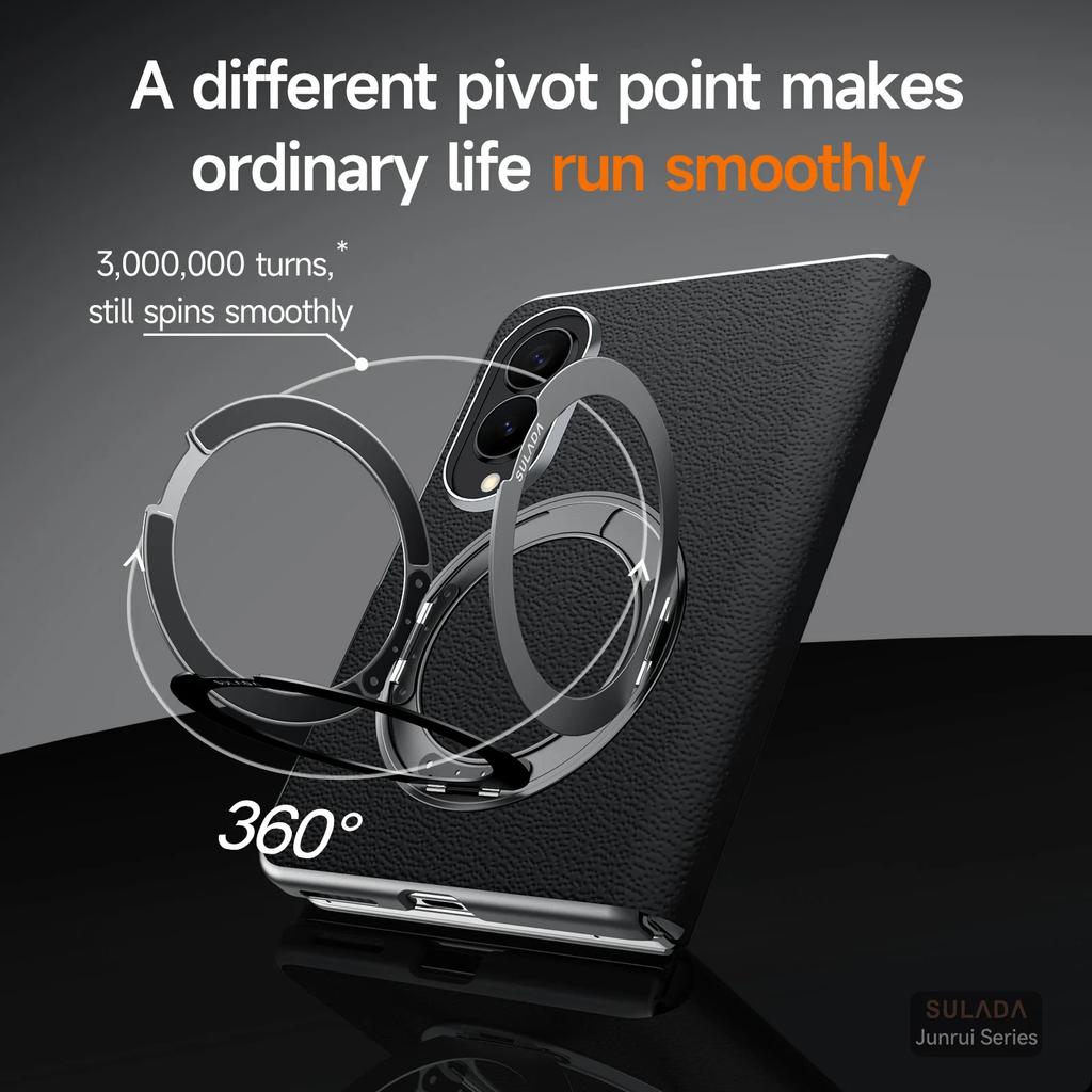 Original Luxury Genuine Leather Magnetic Case For Samsung Galaxy Z Fol8 Fold 8 Metal Ring Holder Bracket Window View Flip Cover