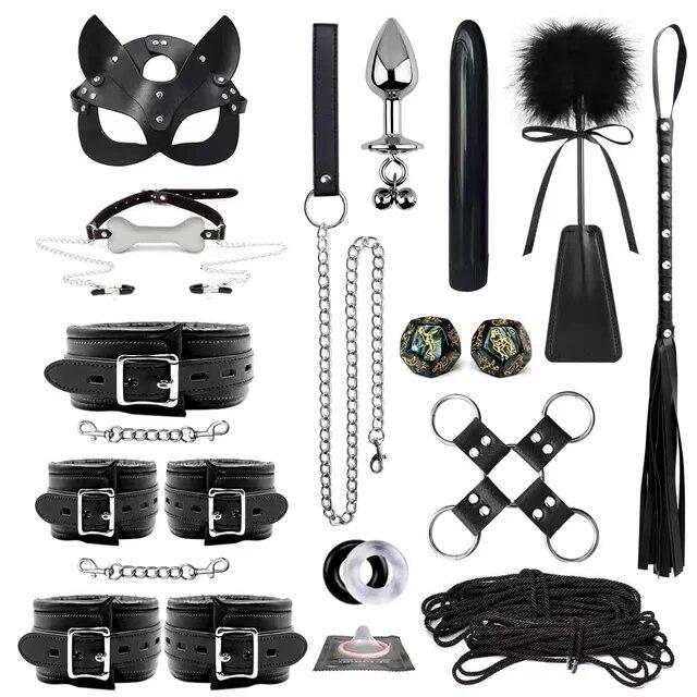 Набор для бондажа, БДСМ-наборы, секс-игрушки для взрослых для женщин и мужчин, наручники, зажимы для сосков, кнут, порка, фетиш, металлическая анальная пробка, вибратор, задница