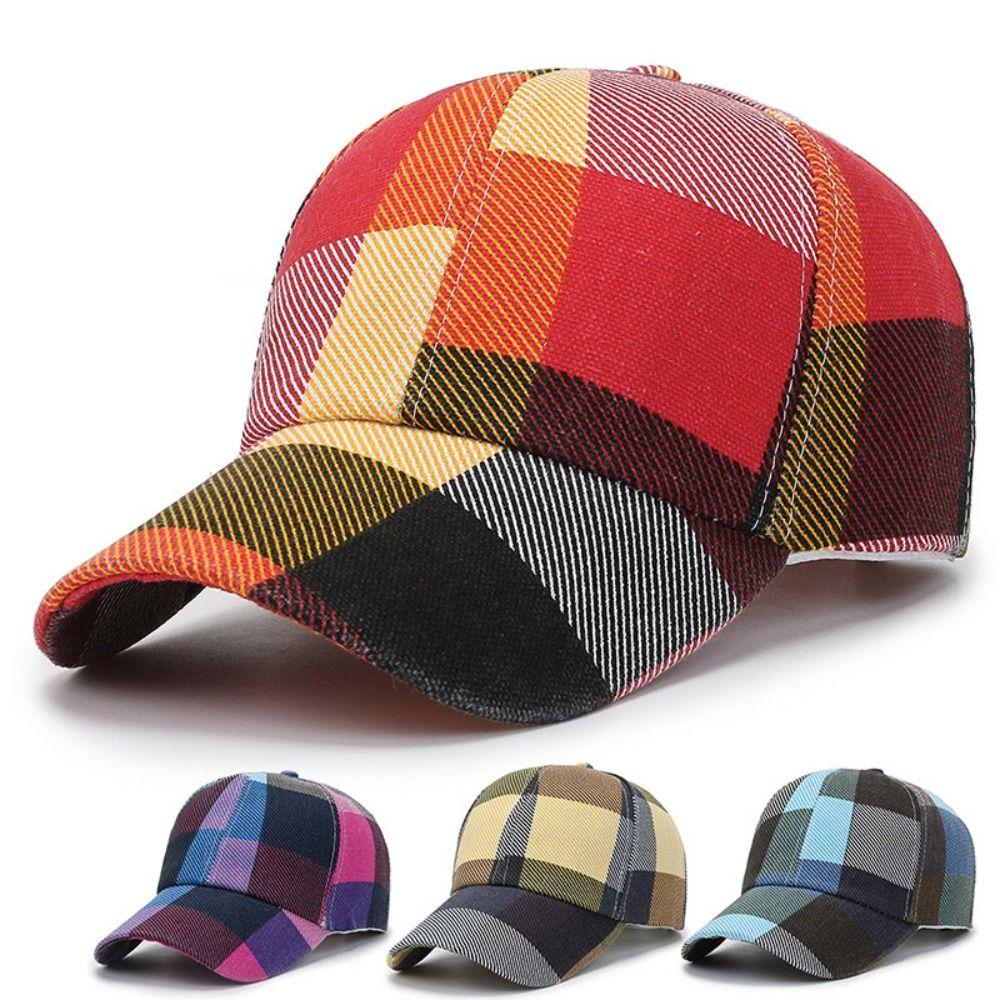 Outdoor Men Women Adjustable Sunscreen Hats Baseball Hats Sun Cap Plaid Caps