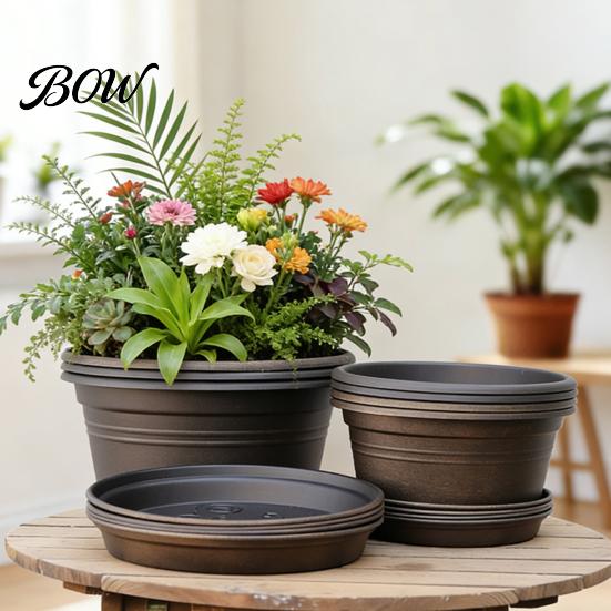 Resin Planters for Bulbs Bulb Plant Pot with Saucer, 10 Inch 13 Wide Flowerpot Sturdy Lilies Drainage Holes, Indoor Outdoor Planter Tulips