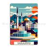 DORA Tin Sign Sarajevo Bosnia and Herzegovina Travel I Hercegovina Bascarsija Vijecnica Metal Plaque Create Cave Designer Bar Tin Sign Poster