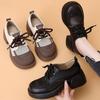 Women Chunky Platform Pumps Female Spring Pu Leather High Heels Loafers Woman Round Toe Lace Up Breathable Hollow Single Shoes