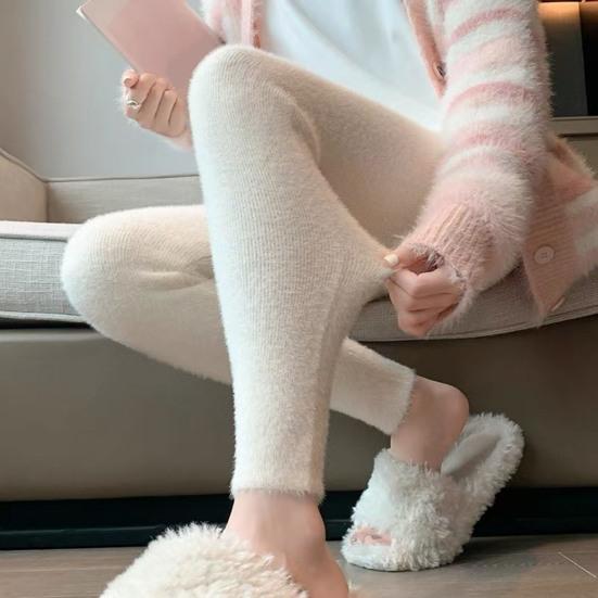 Women Stretchy Leggings High Waist Plush Thickened Warm Trousers Slim Fit Butt Lifting Winter Bottom Pants