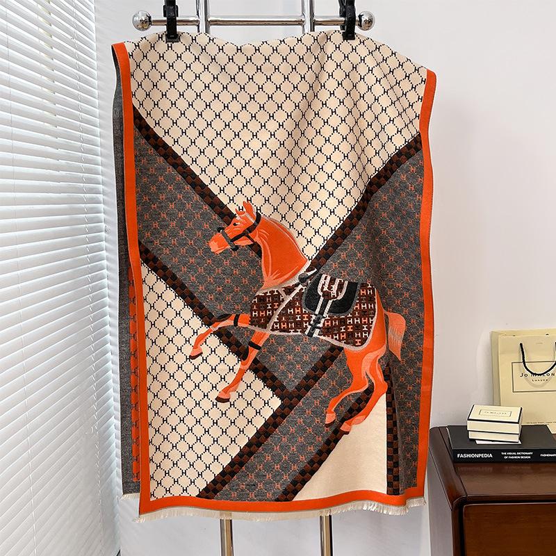 Осенне-зимний женский термошарф из имитации кашемира с животным принтом H Carriage, элегантный, теплый, для кондиционера, шаль-шарф