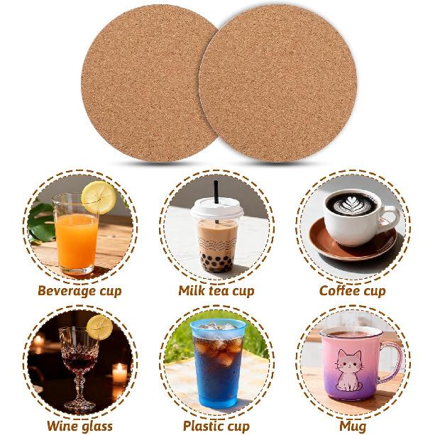 12Pcs Cork Coasters, 4" Self-Adhesive Cork Backing for Coasterss, Natural Brown Coaster for Drinks in Office, Home or Cottage