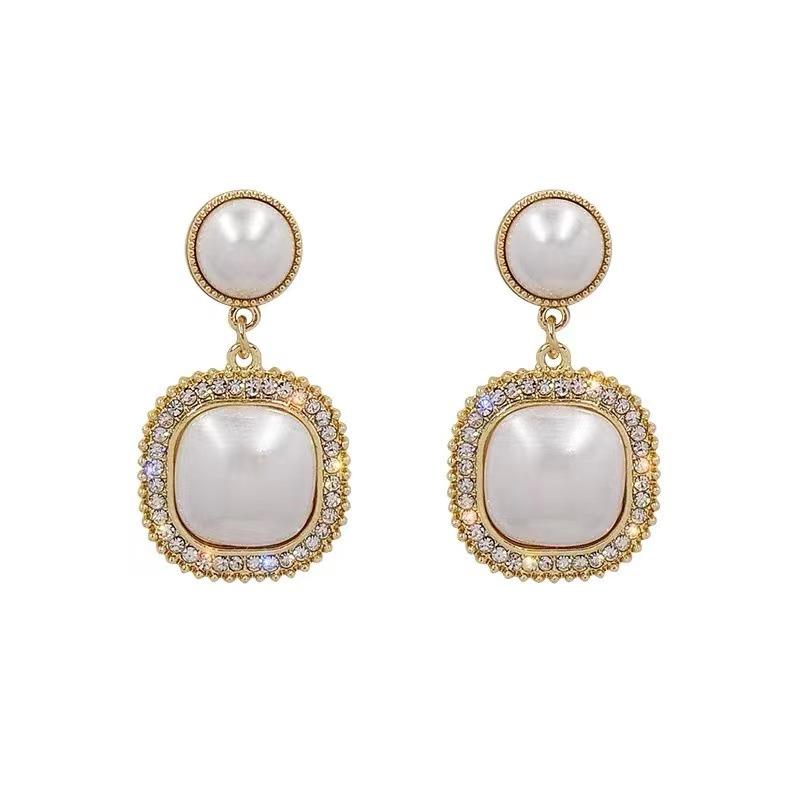 Серьги-гвоздики из серебра 925 пробы с квадратным жемчугом, серьги-гвоздики с бриллиантами в стиле «Тондэмун», женские серьги