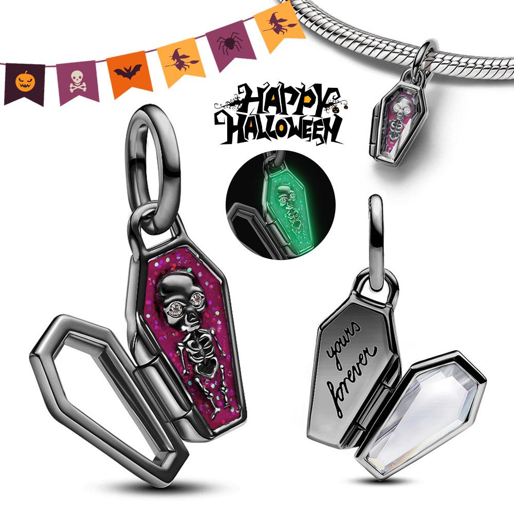 Хэллоуин Вечеринка Медный Светящийся Скелет Гроб Подвеска Бусины Подходят Браслет-шарм Для Изготовления Ювелирных Изделий Женские Подарки
