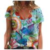Летний топ с V-образным вырезом и 3D-цветным принтом, модные повседневные женские футболки с короткими рукавами