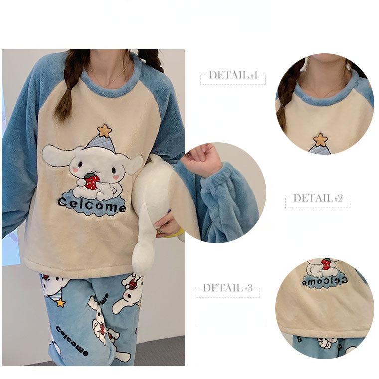Пижамы женские, милые пижамы для собак, плюшевые мягкие милые пижамы с круглым вырезом, домашняя одежда с героями мультфильмов, осенне-зимние милые пижамные костюмы Лоли, фланелевая теплая одежда для сна