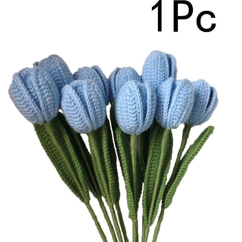 1PC Artificial Tulips Bouquet Home Decor Fake Flower Handmade Hand-Woven Knitted
