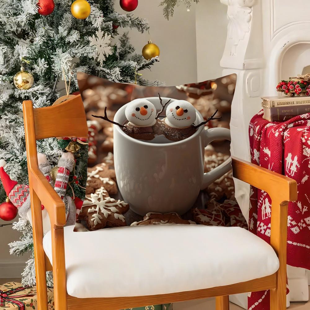 Creative Christmas Decorations For Cafes Coffee Third Pillow Case Silky Short Plush With Invisible Zipper Dustproof Sofa Cushion