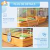 5-story hamster cage with tunnels, feeder, wheel, house, and ladders. Dimensions: 46L x 30W x 58H cm. Orange.
