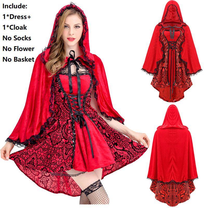 Готические Девушки Женщины Плащ Красной Шапочки Маскарадный Костюм на Хэллоуин