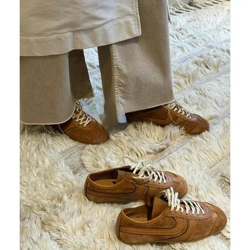 Модные женские повседневные спортивные кроссовки из натуральной кожи на шнуровке 2025 осень-зима плюс бархат ретро немецкие тренировочные туфли