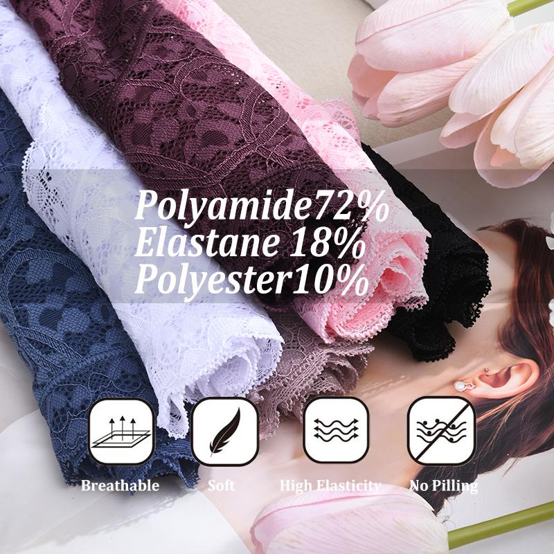 3Pcs Ladies' Sexy Lace Underwears Transparent Sexy Briefs Lace-Trimmed Comfortable Panties Cotton Breathable Crotch