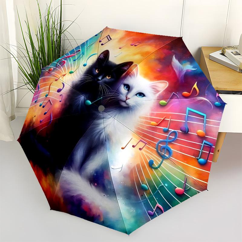1pc Music Cats Automatic Folding Umbrella Durable Iron Frame,All Seasons Home Travel Outdoor Multifunctional Umbrella yy251115161