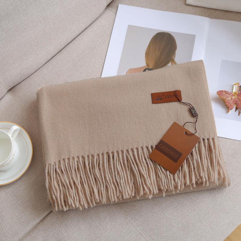 Кашемировый шарф на ощупь, осенне-зимний, однотонный, женский, с толстой кисточкой, простой и универсальный, мягкий и теплый, имитация кашемира, шаль