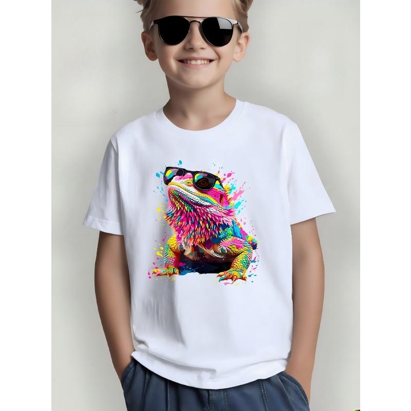 Boys Cool Lizard With Sunglasses Print Crewneck Short Sleeve Tee