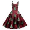 Женское модное рождественское печатное сексуальное коктейльное платье без бретелек в готическом стиле в стиле панк-винтаж