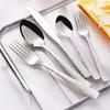 Western Food Tableware Stainless Steel Serrated Steak Knife Sharp Fork Tines Curved Spoon Dishwasher Safe Hammered Texture