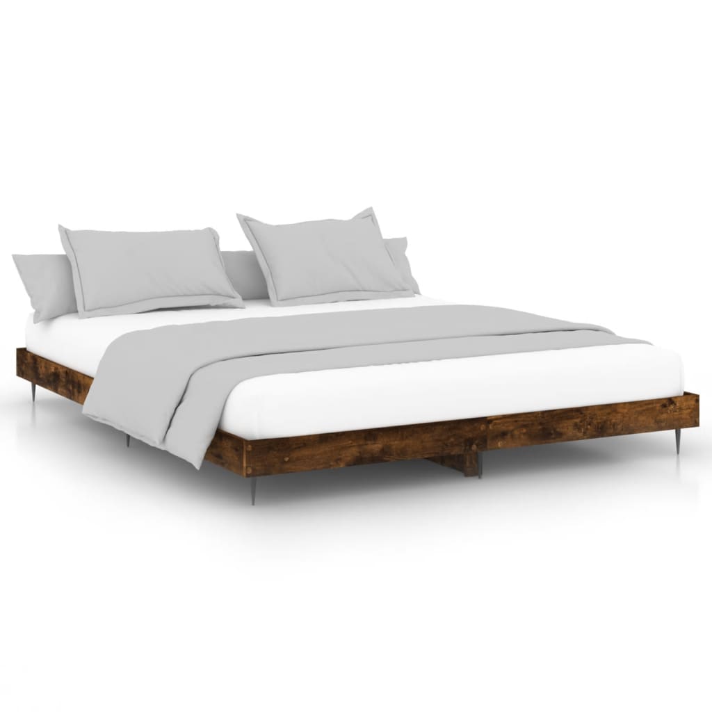 Bed Frame without Mattress Smoked Oak Finish 120 x 200 cm Engineered Wood