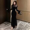 Women's Sexy Lace Splicing Velvet Fishtail Dress