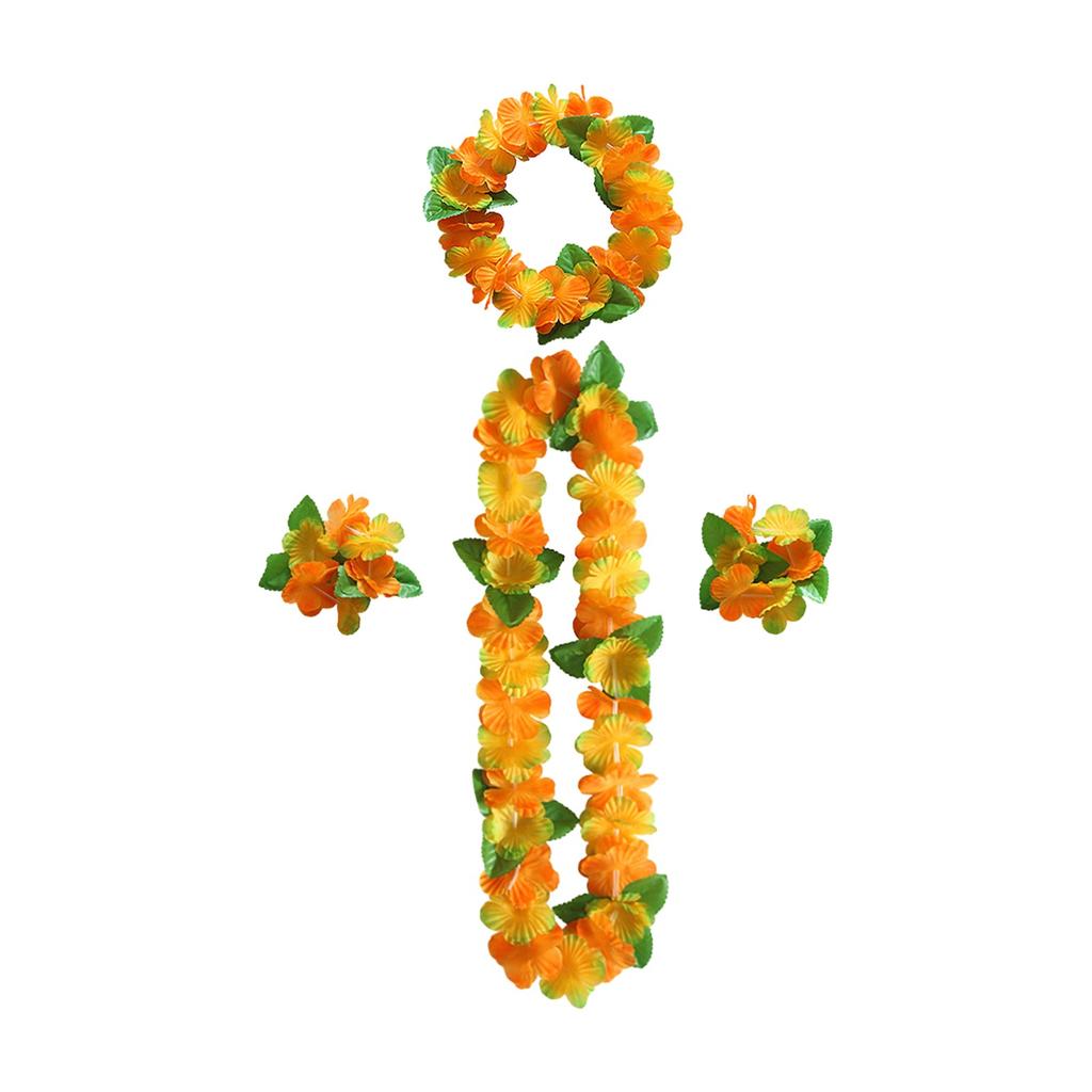 Party Hawaiian Garland 12-color Petal Necklace, Bracelet, Four-piece Set, Holiday Event Dress-up Accessories