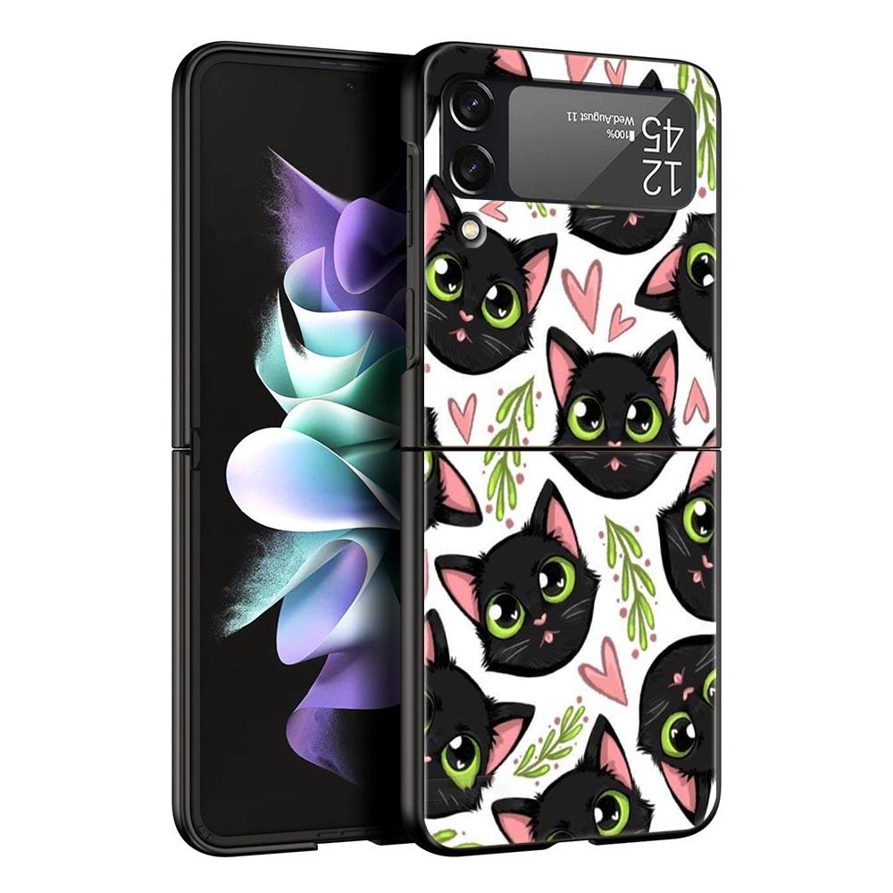 Роскошный подарочный чехол для телефона Samsung Galaxy Z Flip 4 Fold Hard PC Shell для Samsung Z Flip 3 5G Cover Fashion Cute Cat Aesthetics