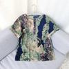 New New Arrival Middle-Aged and Elderly Summer Wear Ladieswear Silk Tops Retro Short Sleeve Shirt T-Shirt Tops