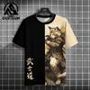 Men's T-Shirt Cartoon Cat Graphic Japanese Samurai Print Casual Pullover For Men Top Loose Short Sleeve Tees Men's Clothing Tops