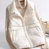 Осень-зима, тонкий пуховик, женский короткий теплый базовый однотонный воротник-стойка, свободный корейский жилет, повседневный жилет с карманами