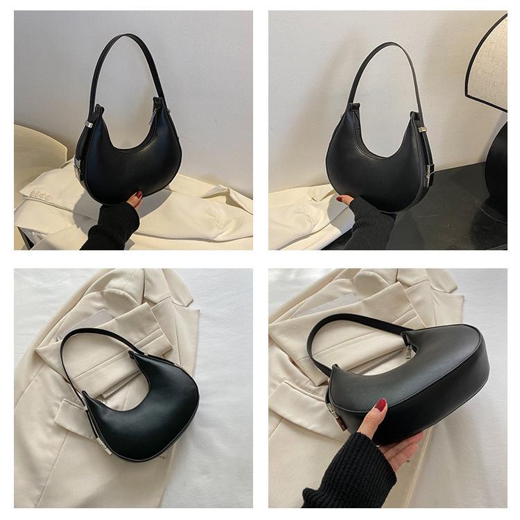 Women Solid Color Zipper Dumpling Bun Satchel Bag Leisure PU Leather Small Shoulder Bags Adjustable Band Strap