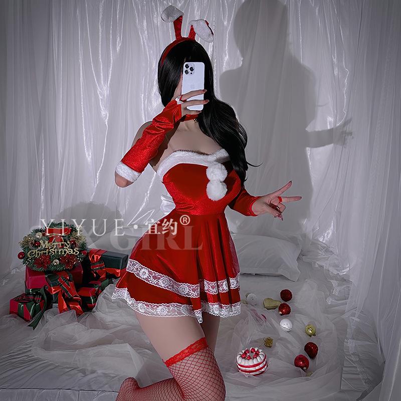 Erotic Underwear Sexy Christmas Dress for Women Pure Desire Halter Dress Bunny Girl Uniform Seductive Pajama Set 8579