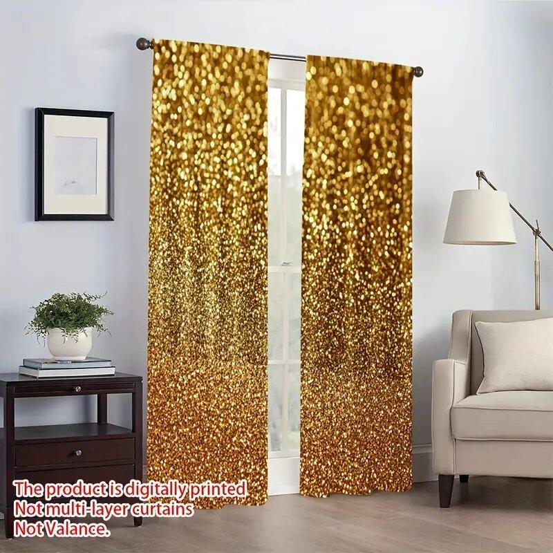 2pcs- Christmas golden sequin Christmas print curtains, pole bag curtains, home decoration, room decoration, 30*65 inches