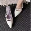 Fashion Fashion Pointed Toe Stiletto Sandals Women's Wrapped Toe Shallow Mouth Metal Buckle Bow Slip Strap Non-Slip Kitten Heel Shoes