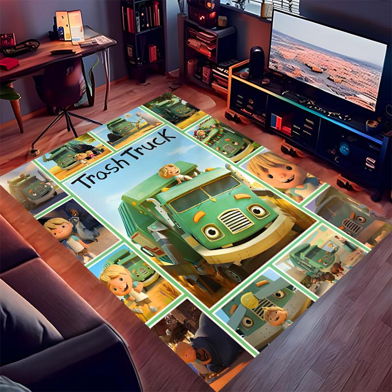 1pc Trash Truck Print Area Rug - Soft,Washable Non-Slip Indoor Mat for Office Chairs,Living Room,Home Office Decorative Rug