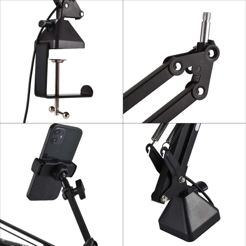 Стойка для микрофона с подставкой для телефона, 120 светодиодных бусин RGB, регулируемая яркость