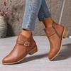 Chunky Heel Non-Slip Women's Slip-On Ankle Boots with Side Zipper Brown Faux Cover, Cushioned Insole Arch Support for Everyday Formal