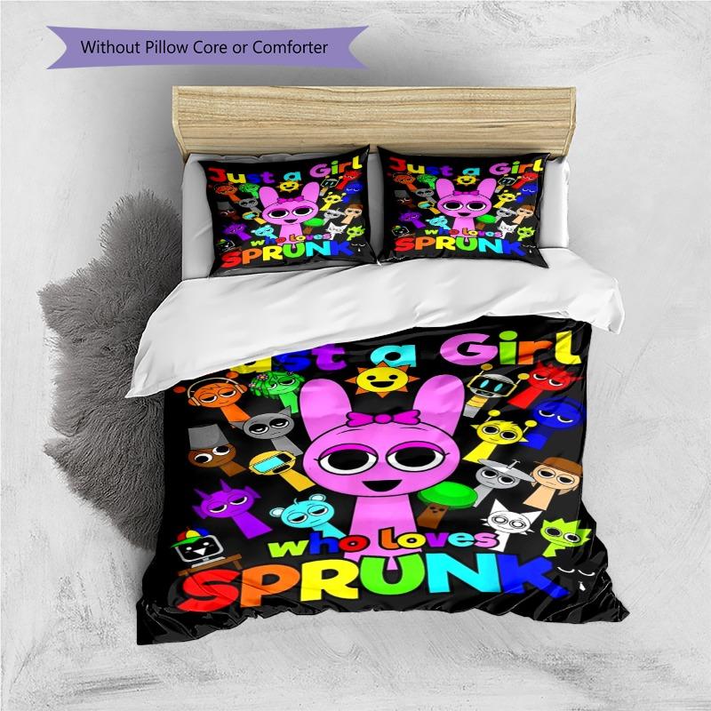 Just A Girl Who Loves Sprunki Colorful Cartoon Character Print 3 Pieces Duvet Cover Set Game Anime Bedding Bedroom Decor Without Pillow Core Comforter