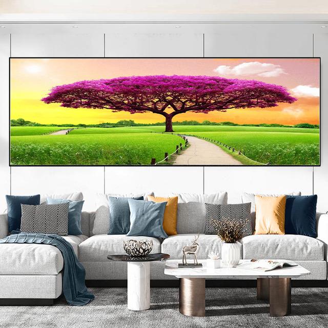 Абстрактное красное, зеленое большое дерево, деревянный стул, пейзаж, холст, живопись, постеры и принты, настенные художественные фотографии, домашний декор, без рамки