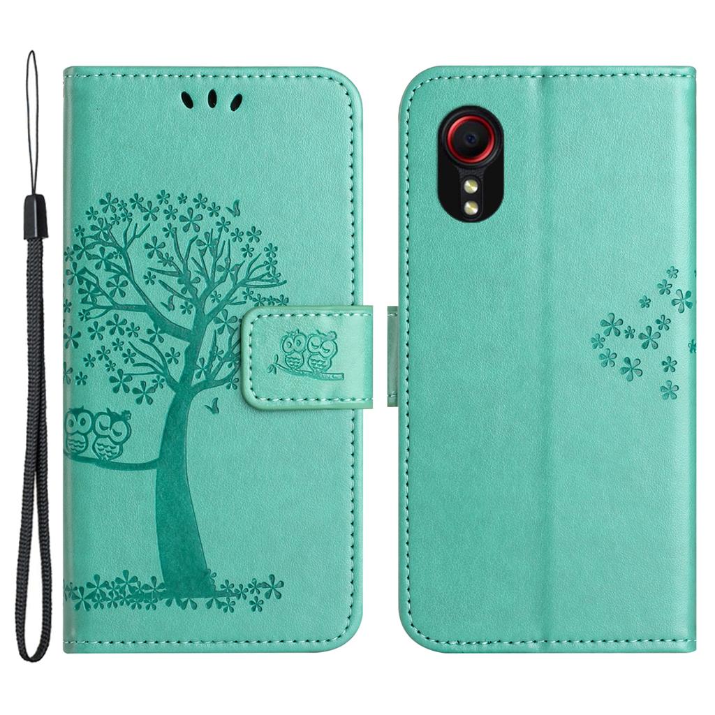For Samsung Galaxy Xcover7 Cell Phone Case Owl Tree Imprinted Leather Folding Stand Cover