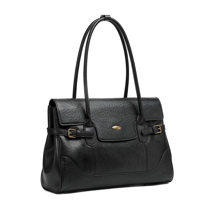 Simple First Layer Cowhide Leather Large Capacity Bag Commuter Retro Handbag Fashion Shoulder Underarm Tote Bag