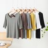 Women's Summer U-Neck Solid Color T-Shirt - Five-Sleeve, Comfortable, Slimming, Skin-Friendly Base Layer