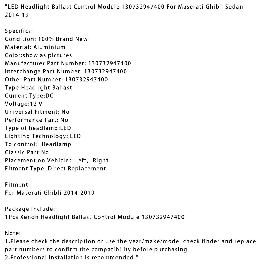 LED Headlight Ballast Control Module 130732947400 For Maserati Ghibli Sedan
